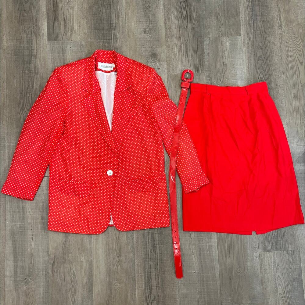 Vtg JH Collectibles Red & White Blazer Belt & Skirt Set